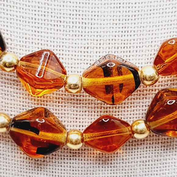 Vintage Topaz Glass Bead Two Strand Necklace Gold Tone Toggle Clasp 16” - Picture 3 of 14